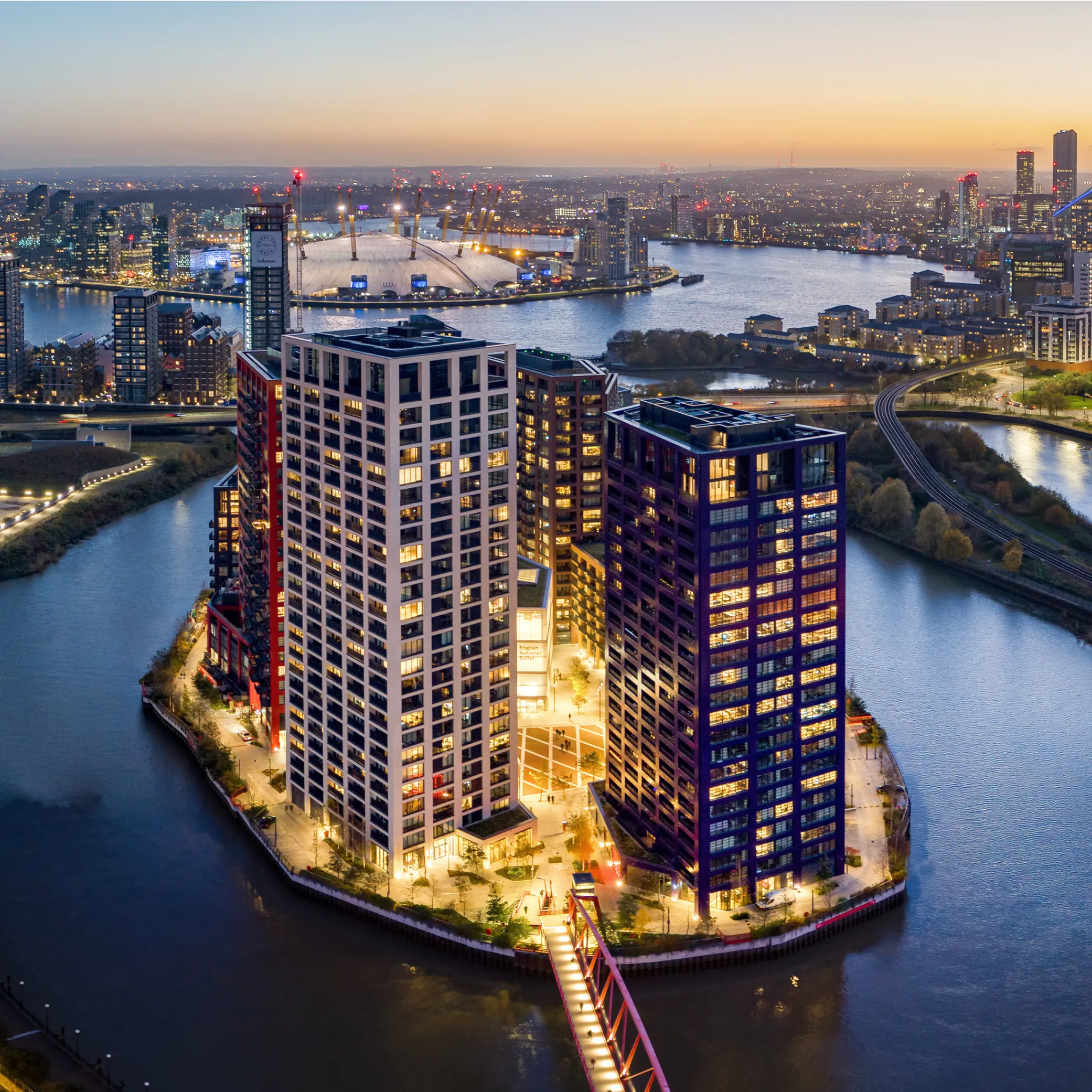 London City Island at dusk